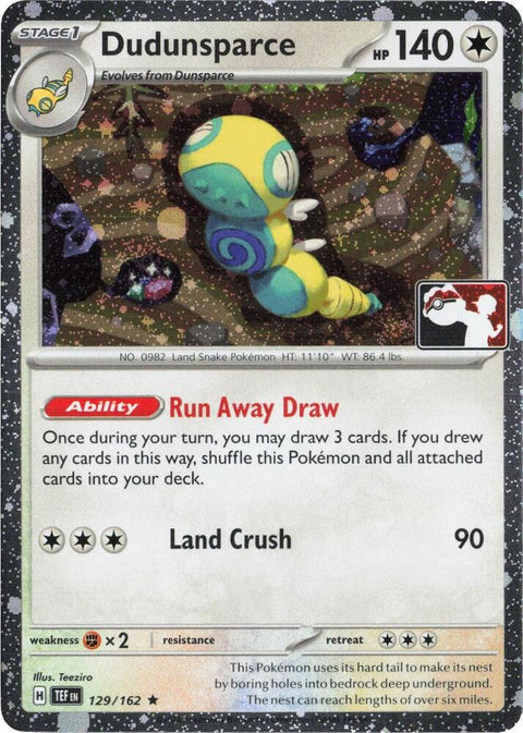 Dudunsparce - 129/162 - Prize Pack Series Seven — Play! Pokémon stamped prize pack card
