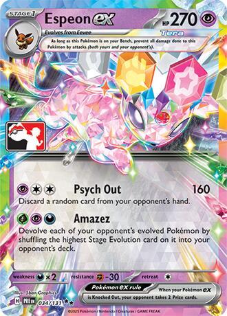 Espeon ex - 034/131 - Prize Pack Series Seven — Play! Pokémon stamped prize pack card