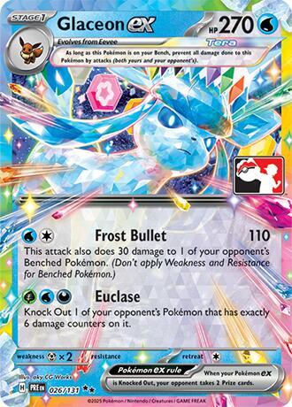 Glaceon ex - 026/131 - Prize Pack Series Seven — Play! Pokémon stamped prize pack card