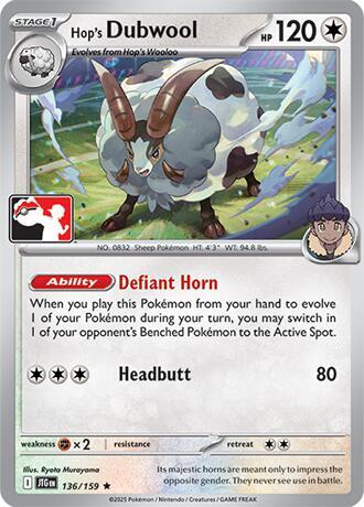 Hop's Dubwool - 136/159 - Prize Pack Series Eight — Play! Pokémon stamped prize pack card