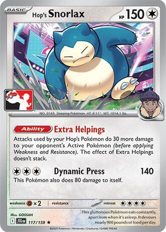 Hop's Snorlax - 117/159 - Prize Pack Series Seven — Play! Pokémon stamped prize pack card