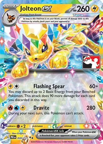 Jolteon ex - 030/131 - Prize Pack Series Seven — Play! Pokémon stamped prize pack card