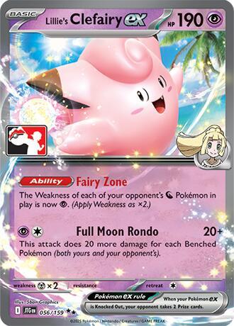 Lillie's Clefairy ex - 056/159 - Prize Pack Series Eight — Play! Pokémon stamped prize pack card