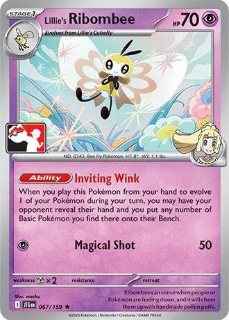 Lillie's Ribombee - 067/159 - Prize Pack Series Seven — Play! Pokémon stamped prize pack card