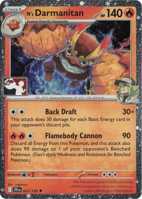 N's Darmanitan - 027/159 - Prize Pack Series Seven — Play! Pokémon stamped prize pack card