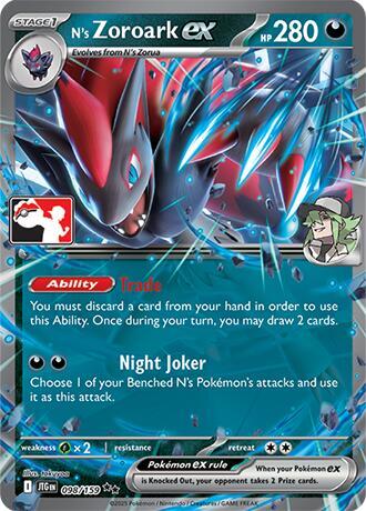 N's Zoroark ex - 098/159 - Prize Pack Series Nine — Play! Pokémon stamped prize pack card