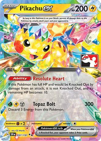 Pikachu ex - 057/064 - Prize Pack Series Seven — Play! Pokémon stamped prize pack card