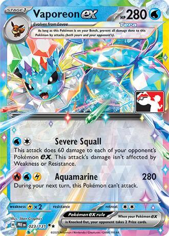 Vaporeon ex - 023/131 - Prize Pack Series Seven — Play! Pokémon stamped prize pack card