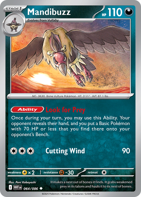 Mandibuzz 64 White Flare Pokémon card