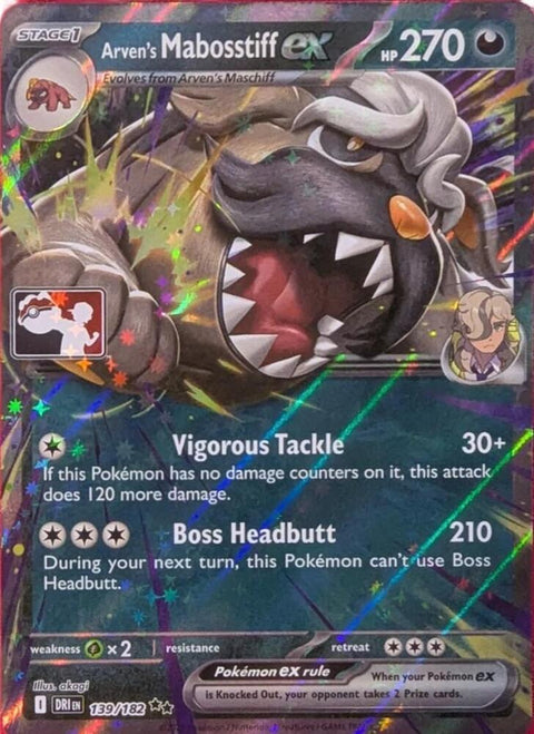 Arven's Mabosstiff ex - 139/182 - Prize Pack Series Eight — Play! Pokémon stamped prize pack card