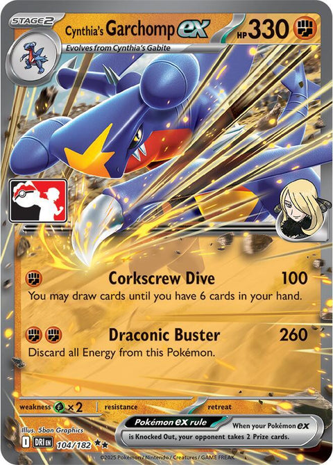 Cynthia's Garchomp ex - 104/132 - Prize Pack Series Eight — Play! Pokémon stamped prize pack card