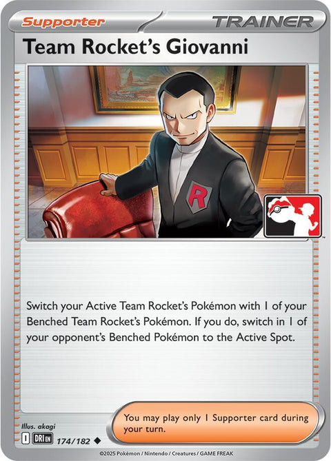 Team Rocket's Giovanni - 174/182 - Prize Pack Series Eight — Play! Pokémon stamped prize pack card