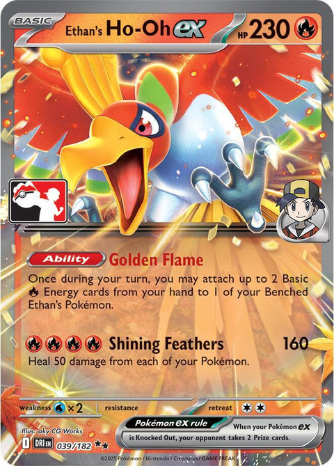Ethan's Ho-Oh ex - 039/182 - Prize Pack Series Eight — Play! Pokémon stamped prize pack card