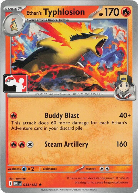 Ethan's Typhlosion - 034/182 - Prize Pack Series Nine — Play! Pokémon stamped prize pack card
