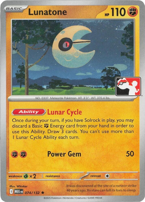 Lunatone - 074/132 - Prize Pack Series Eight — Play! Pokémon stamped prize pack card