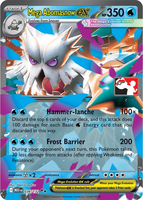Mega Abomasnow ex - 036/182 - Prize Pack Series Eight — Play! Pokémon stamped prize pack card