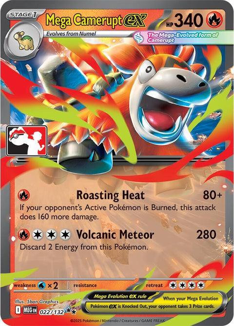 Mega Camerupt ex - 022/132 - Prize Pack Series Eight — Play! Pokémon stamped prize pack card