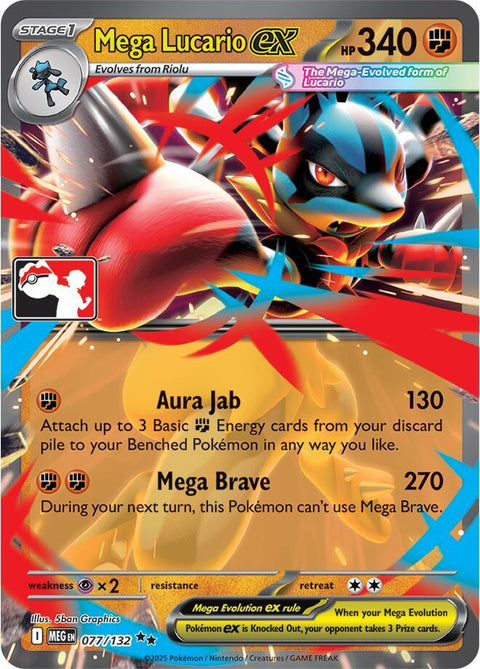 Mega Lucario ex - 077/132 - Prize Pack Series Eight — Play! Pokémon stamped prize pack card