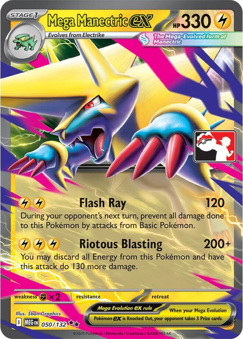Mega Manectric ex - 050/132 - Prize Pack Series Eight — Play! Pokémon stamped prize pack card