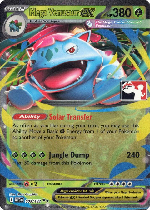 Mega Venusaur ex - 003/182 - Prize Pack Series Eight — Play! Pokémon stamped prize pack card