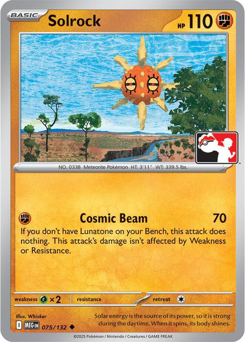 Solrock - 075/132 - Prize Pack Series Eight — Play! Pokémon stamped prize pack card