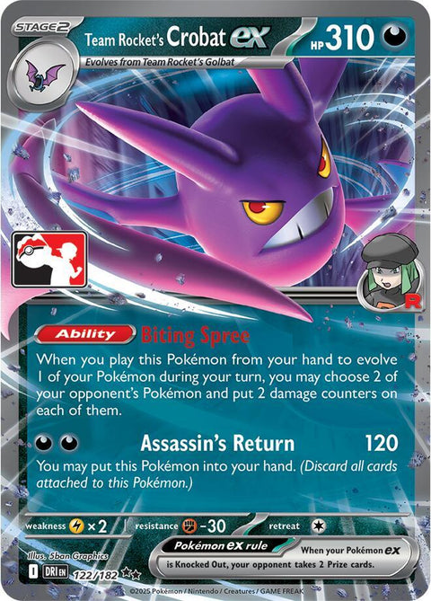 Team Rocket's Crobat ex - 122/132 - Prize Pack Series Eight — Play! Pokémon stamped prize pack card