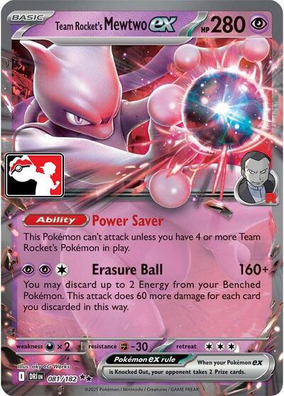 Team Rocket's Mewtwo ex - 081/182 - Prize Pack Series Eight — Play! Pokémon stamped prize pack card