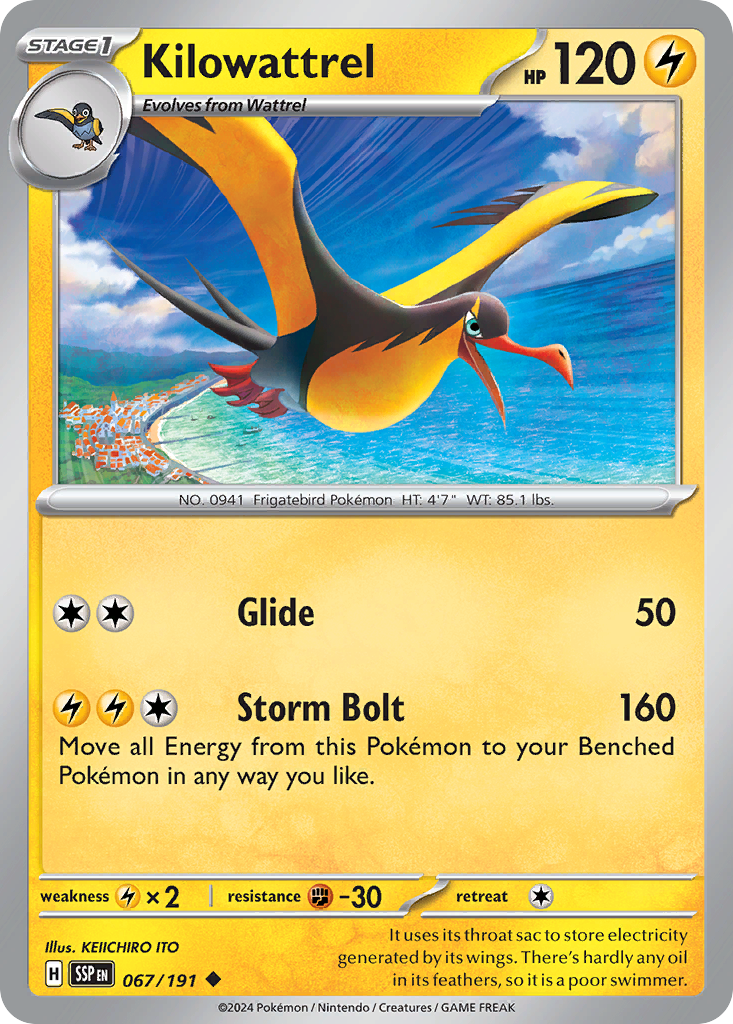 Kilowattrel 67 Surging Sparks Pokémon card