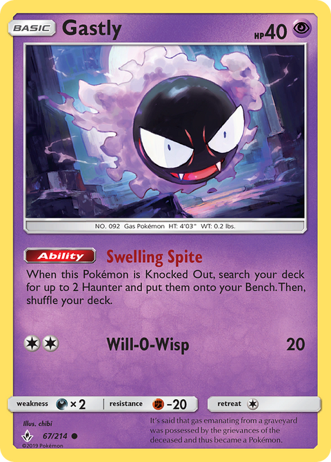 Gastly 67 Unbroken Bonds Pokémon card