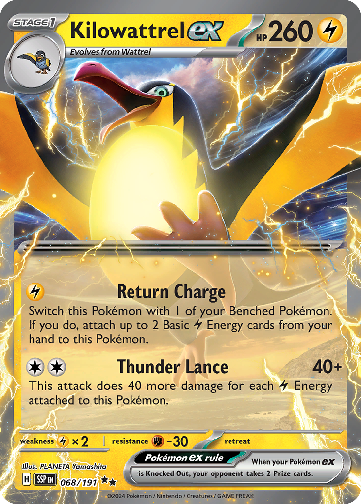 Kilowattrel ex 68 Surging Sparks Pokémon card