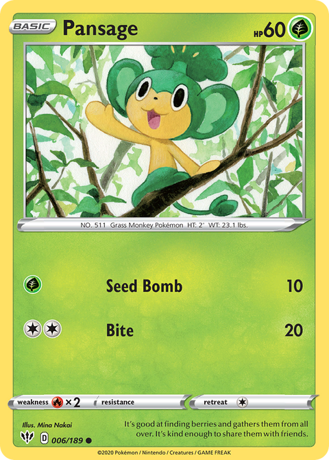 Pansage 6 Darkness Ablaze Pokémon card