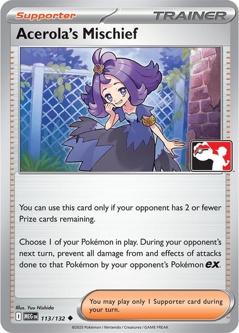 Acerola's Mischief - 113/132 - Prize Pack Series Nine — Play! Pokémon stamped prize pack card