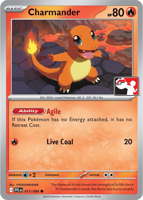 Charmander - 011/094 - Prize Pack Series Nine — Play! Pokémon stamped prize pack card