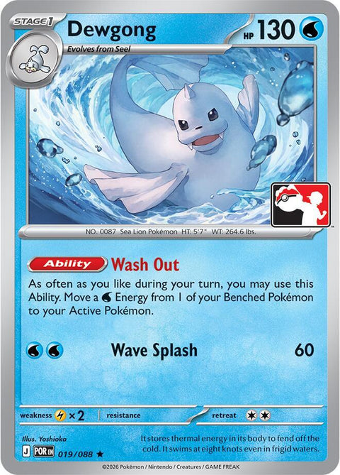 Dewgong - 019/088 - Prize Pack Series Nine — Play! Pokémon stamped prize pack card