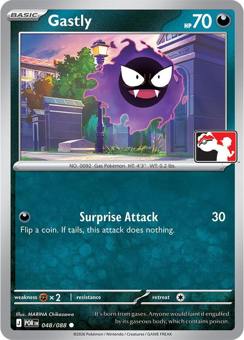 Gastly - 048/088 - Prize Pack Series Nine — Play! Pokémon stamped prize pack card