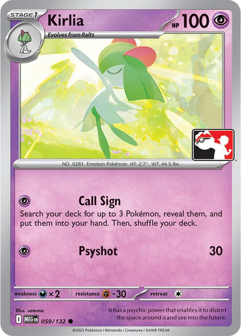 Kirlia - 059/132 - Prize Pack Series Nine — Play! Pokémon stamped prize pack card