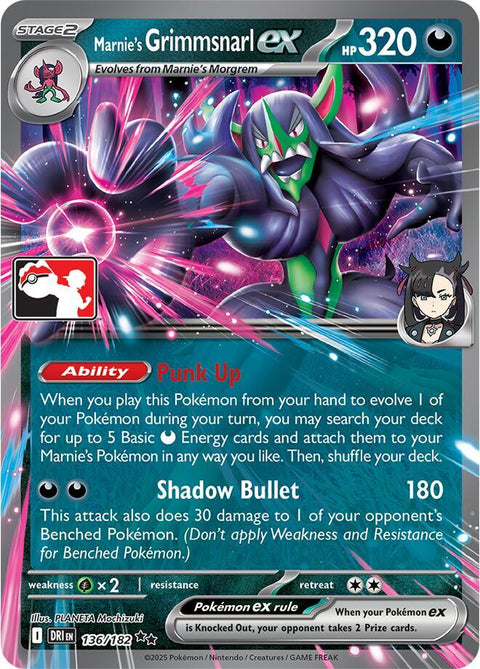 Marnie's Grimmsnarl ex - 136/182 - Prize Pack Series Nine — Play! Pokémon stamped prize pack card