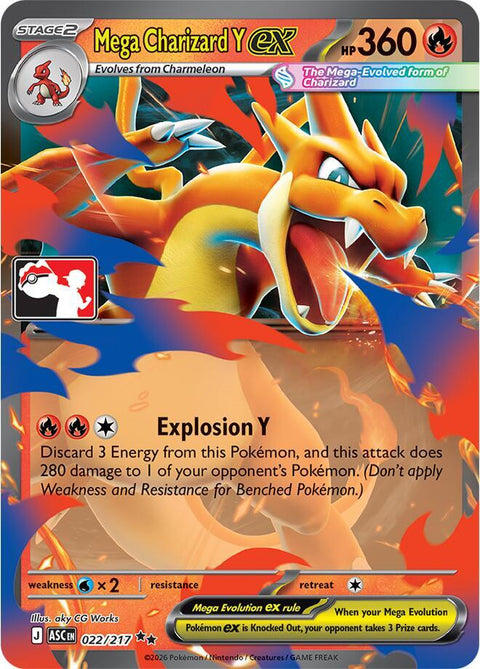 Mega Charizard Y ex - 022/217 - Prize Pack Series Nine — Play! Pokémon stamped prize pack card