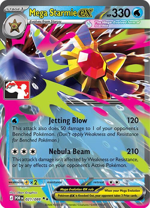 Mega Starmie ex - 021/088 - Prize Pack Series Nine — Play! Pokémon stamped prize pack card