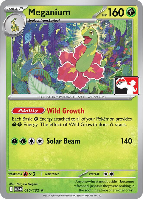 Meganium - 010/132 - Prize Pack Series Nine — Play! Pokémon stamped prize pack card