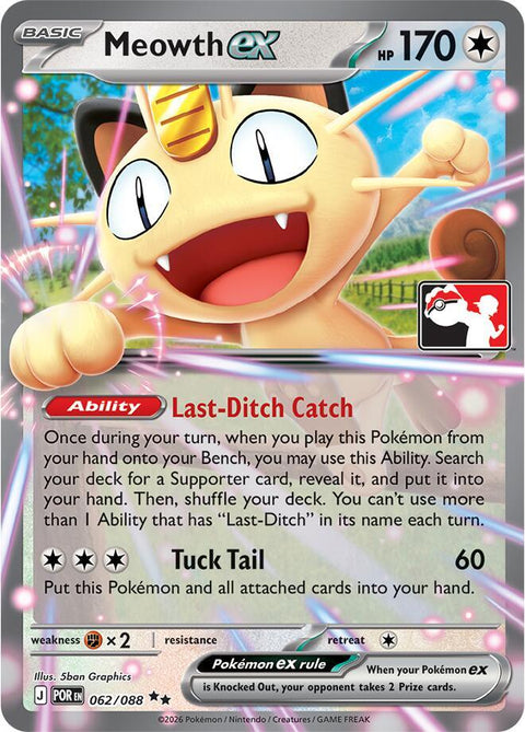 Meowth ex - 062/088 - Prize Pack Series Nine — Play! Pokémon stamped prize pack card