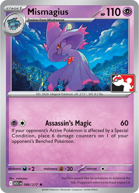 Mismagius - 086/094 - Prize Pack Series Nine — Play! Pokémon stamped prize pack card