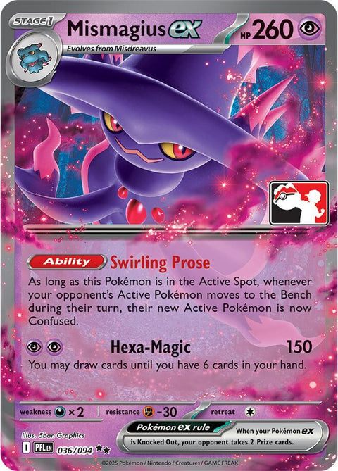 Mismagius ex - 036/094 - Prize Pack Series Nine — Play! Pokémon stamped prize pack card