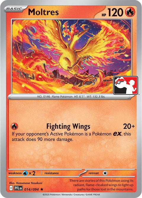 Moltres - 014/094 - Prize Pack Series Nine — Play! Pokémon stamped prize pack card