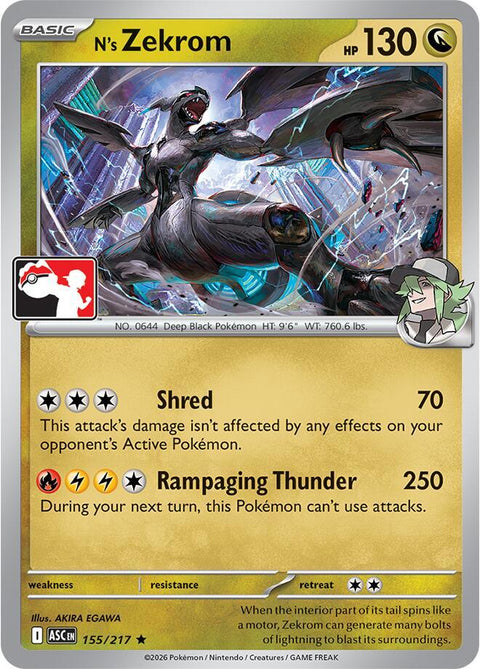 N's Zekrom - 155/217 - Prize Pack Series Nine — Play! Pokémon stamped prize pack card