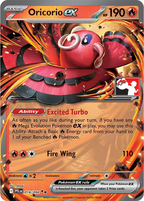 Oricorio ex - 018/094 - Prize Pack Series Nine — Play! Pokémon stamped prize pack card