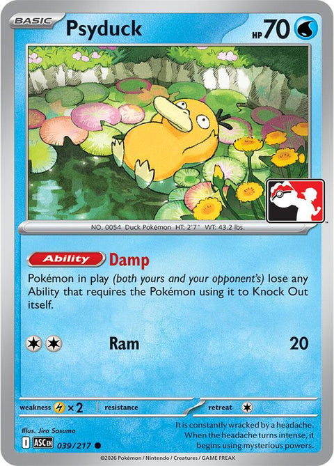 Psyduck - 039/217 - Prize Pack Series Nine — Play! Pokémon stamped prize pack card