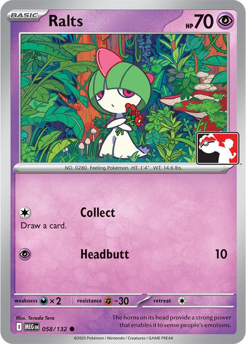 Ralts - 058/132 - Prize Pack Series Nine — Play! Pokémon stamped prize pack card