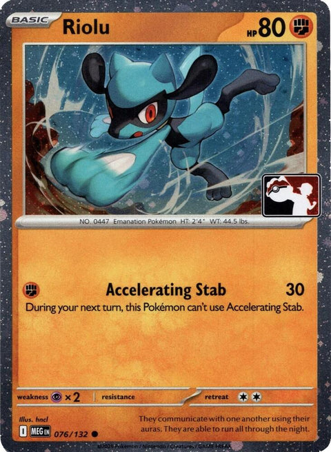 Riolu - 076/132 - Prize Pack Series Nine — Play! Pokémon stamped prize pack card