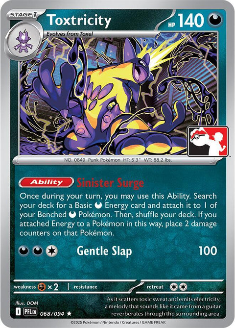 Toxtricity - 068/094 - Prize Pack Series Nine — Play! Pokémon stamped prize pack card